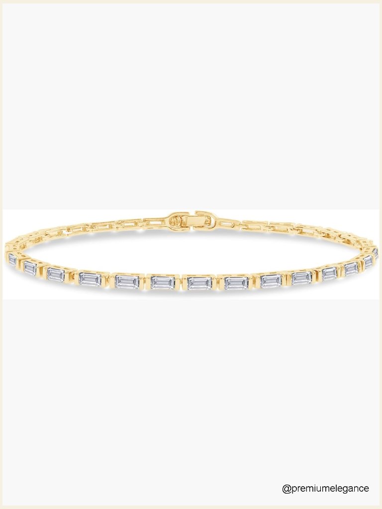 2mm Moissanite Tennis Bracelet Baguette Stacking Gold Plated Dainty